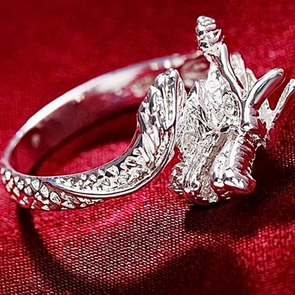 NEW STERLING SILVER DRAGON HEAD RING - Picture 3 of 8